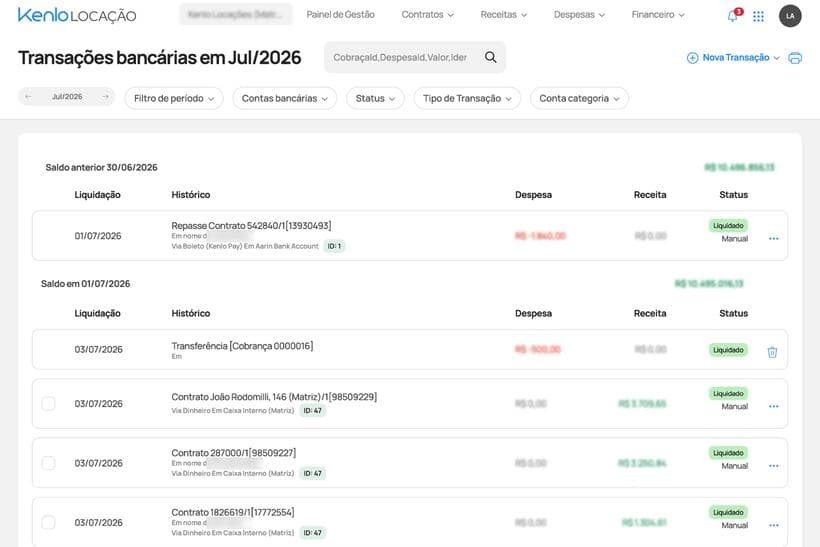 Kenlo Locação bank transactions
