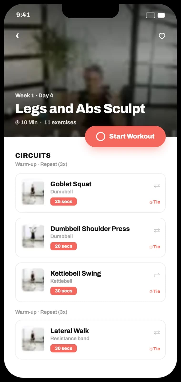 Plankk white-label app — workout detail (dark theme)