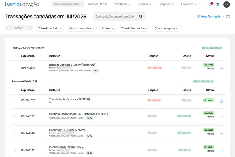 Kenlo Locação bank transactions