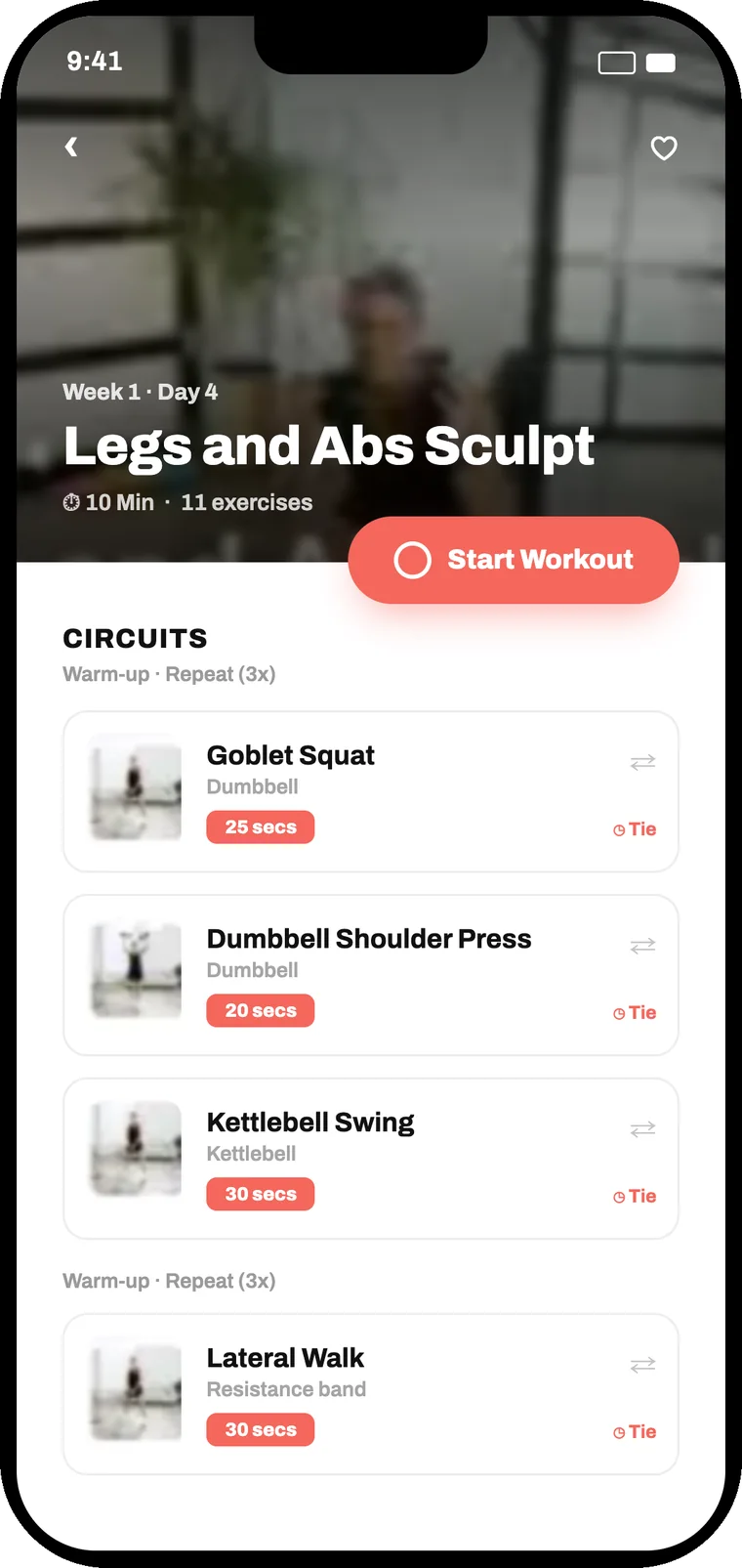 Plankk white-label app — workout detail (dark theme)